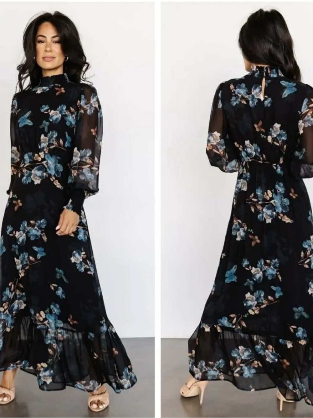 Baltic Born Black Maxi Dress with Blue Floral Print
